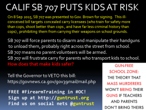 California SB 707 Gun Free School Zone will kill kids!